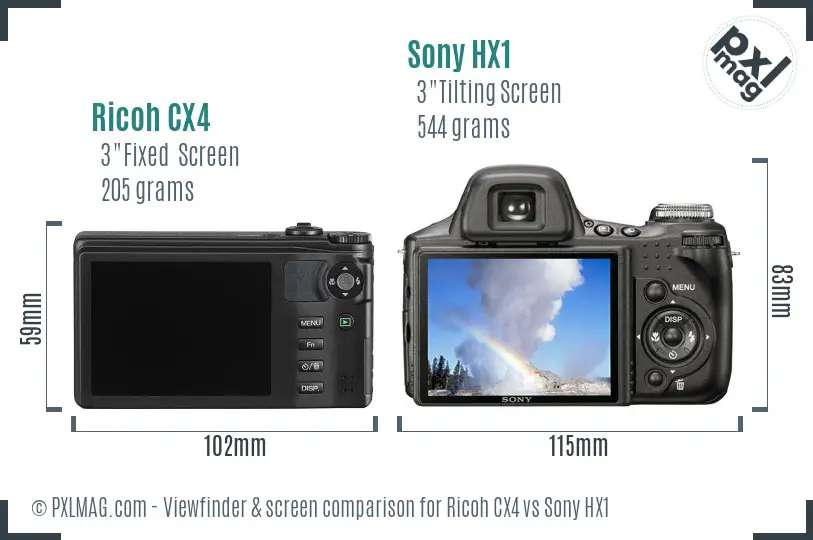 Ricoh CX4 vs Sony HX1 Screen and Viewfinder comparison