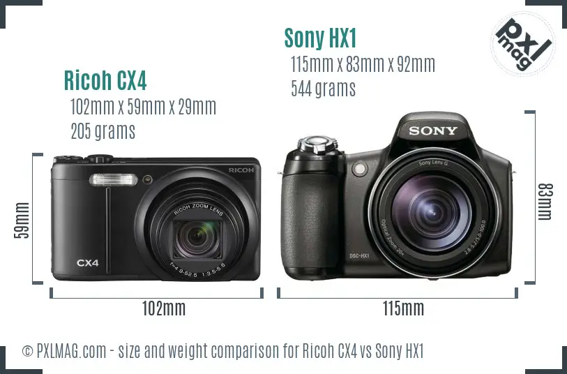 Ricoh CX4 vs Sony HX1 size comparison