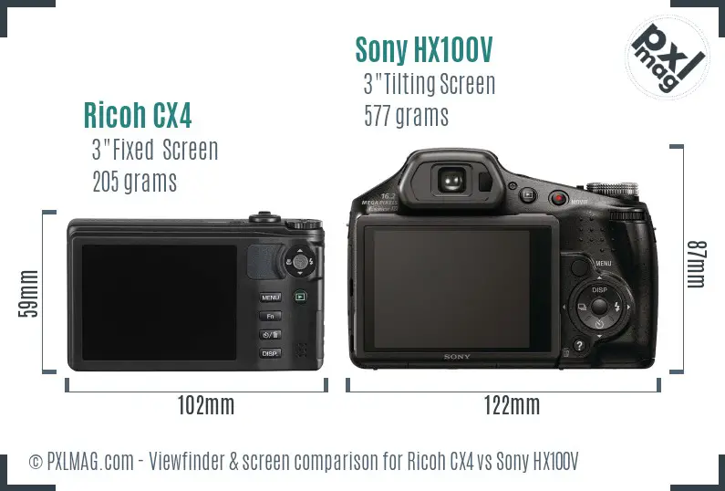 Ricoh CX4 vs Sony HX100V Screen and Viewfinder comparison