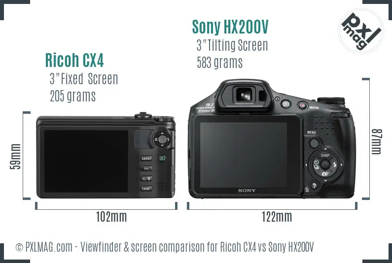 Ricoh CX4 vs Sony HX200V Screen and Viewfinder comparison