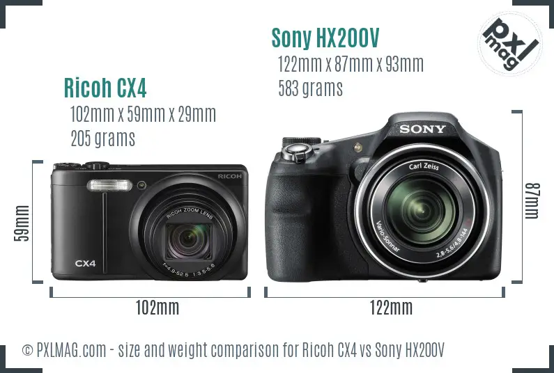 Ricoh CX4 vs Sony HX200V size comparison