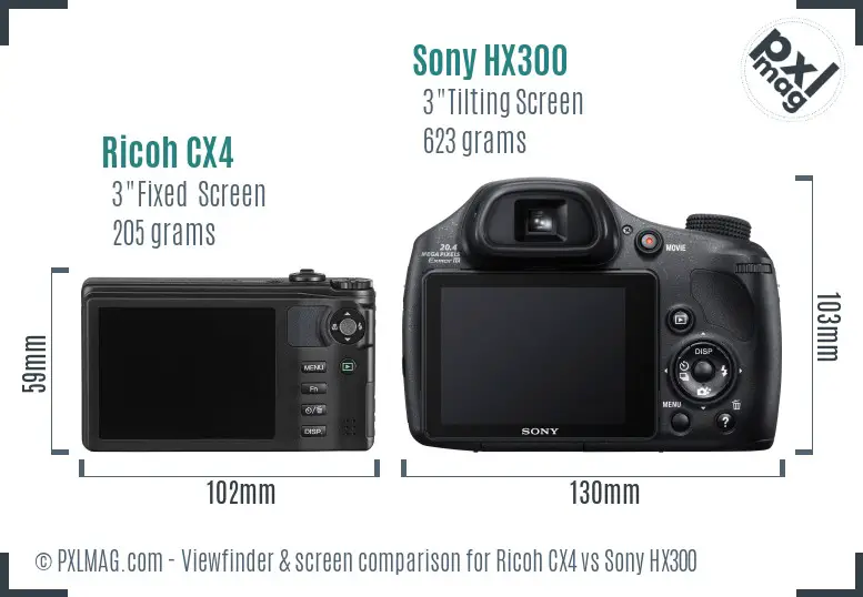 Ricoh CX4 vs Sony HX300 Screen and Viewfinder comparison