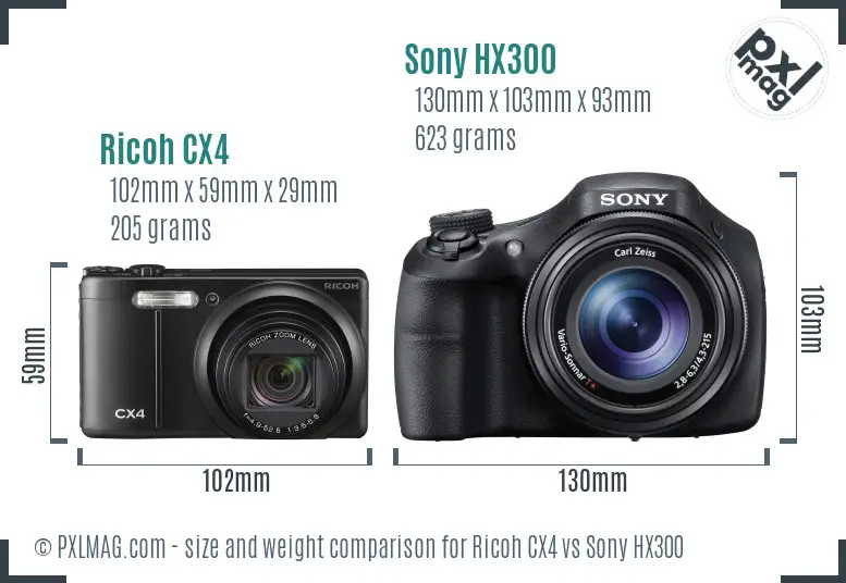 Ricoh CX4 vs Sony HX300 size comparison