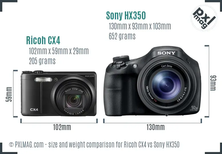 Ricoh CX4 vs Sony HX350 size comparison