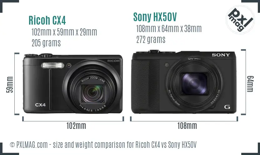 Ricoh CX4 vs Sony HX50V size comparison