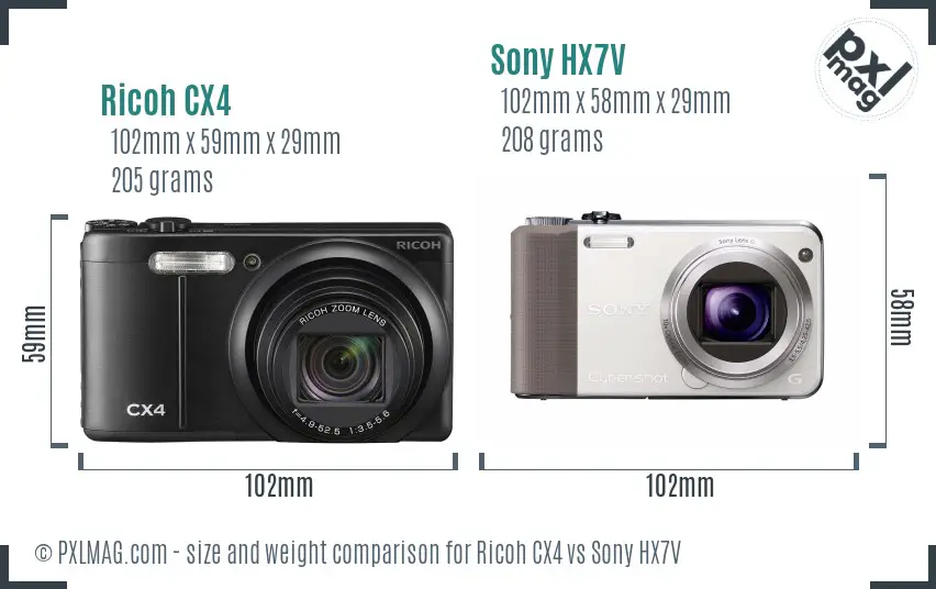 Ricoh CX4 vs Sony HX7V size comparison