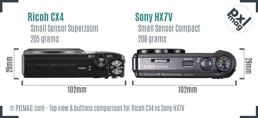 Ricoh CX4 vs Sony HX7V top view buttons comparison