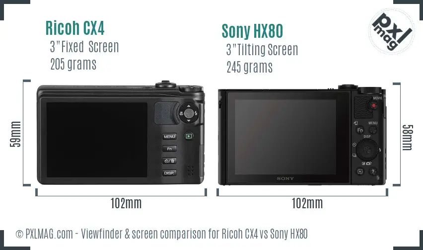 Ricoh CX4 vs Sony HX80 Screen and Viewfinder comparison Ricoh CX4 vs Sony HX80 Screen and Viewfinder comparison