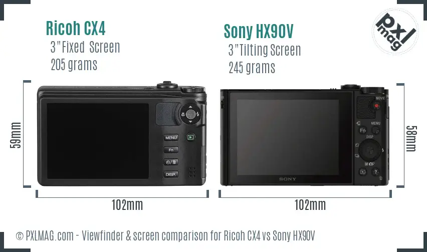 Ricoh CX4 vs Sony HX90V Screen and Viewfinder comparison