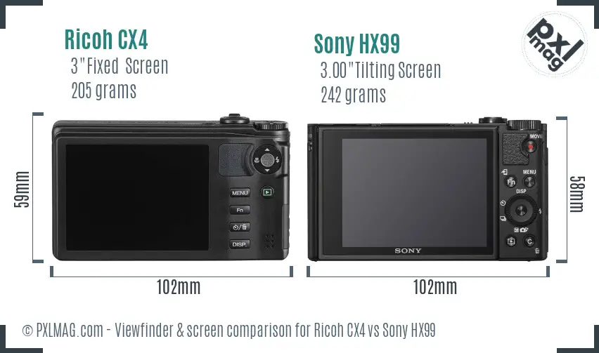 Ricoh CX4 vs Sony HX99 Screen and Viewfinder comparison