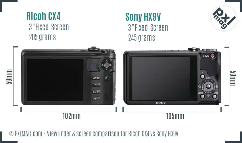 Ricoh CX4 vs Sony HX9V Screen and Viewfinder comparison