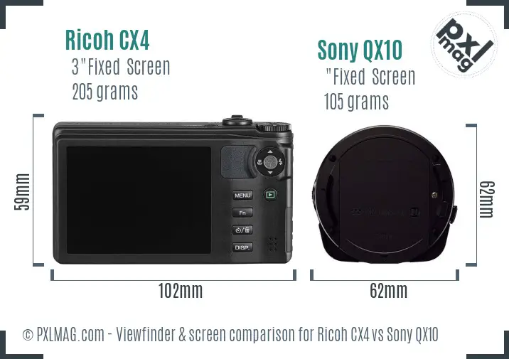 Ricoh CX4 vs Sony QX10 Screen and Viewfinder comparison