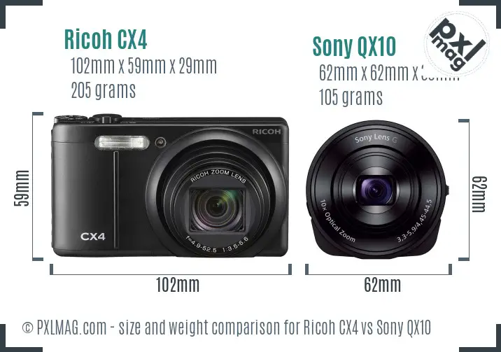Ricoh CX4 vs Sony QX10 size comparison