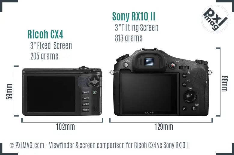 Ricoh CX4 vs Sony RX10 II Screen and Viewfinder comparison