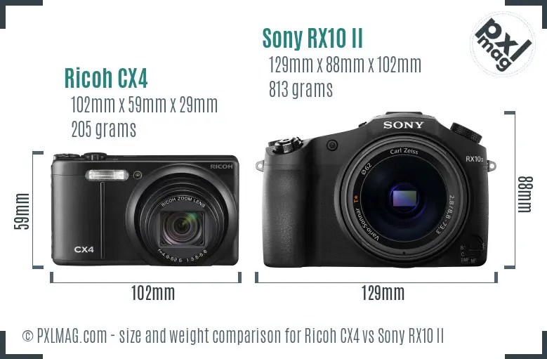 Ricoh CX4 vs Sony RX10 II size comparison