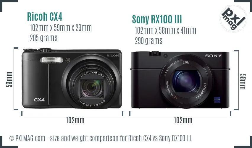 Ricoh CX4 vs Sony RX100 III size comparison