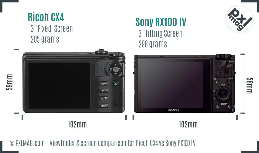 Ricoh CX4 vs Sony RX100 IV Screen and Viewfinder comparison