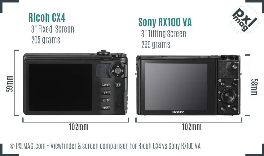 Ricoh CX4 vs Sony RX100 VA Screen and Viewfinder comparison