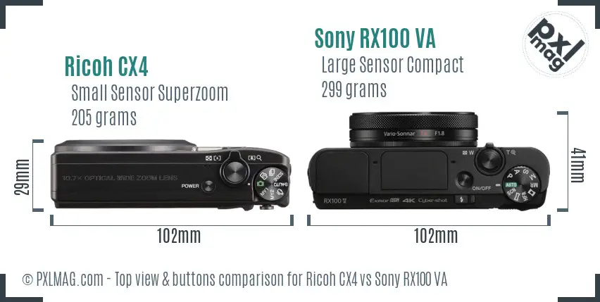 Ricoh CX4 vs Sony RX100 VA top view buttons comparison