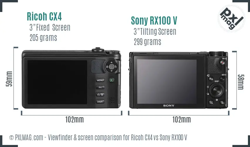 Ricoh CX4 vs Sony RX100 V Screen and Viewfinder comparison