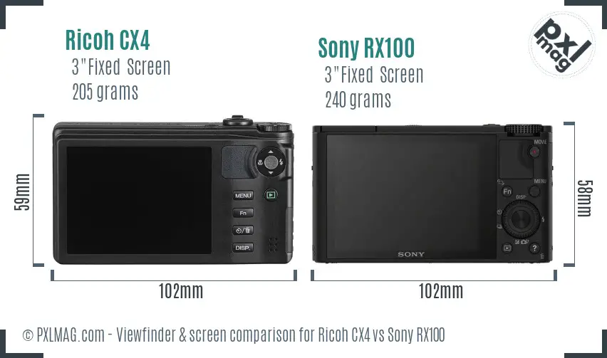 Ricoh CX4 vs Sony RX100 Screen and Viewfinder comparison