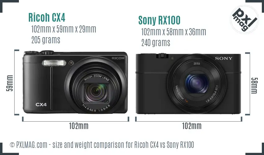 Ricoh CX4 vs Sony RX100 size comparison