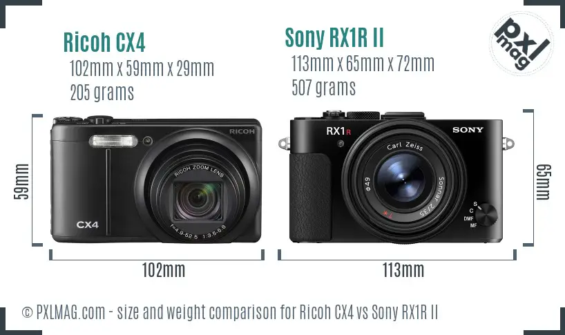 Ricoh CX4 vs Sony RX1R II size comparison