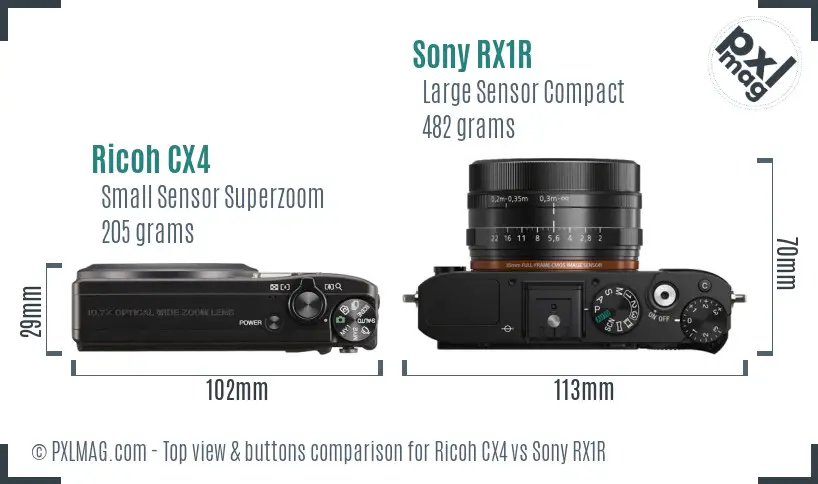 Ricoh CX4 vs Sony RX1R top view buttons comparison