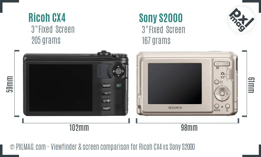 Ricoh CX4 vs Sony S2000 Screen and Viewfinder comparison