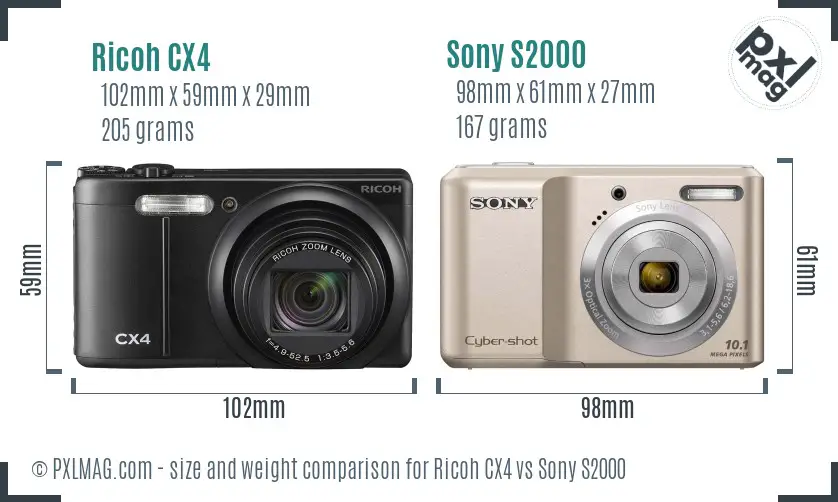 Ricoh CX4 vs Sony S2000 size comparison
