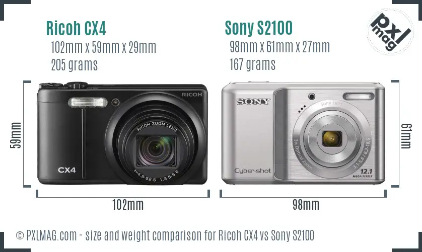Ricoh CX4 vs Sony S2100 size comparison