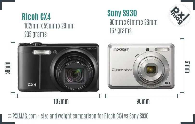 Ricoh CX4 vs Sony S930 size comparison
