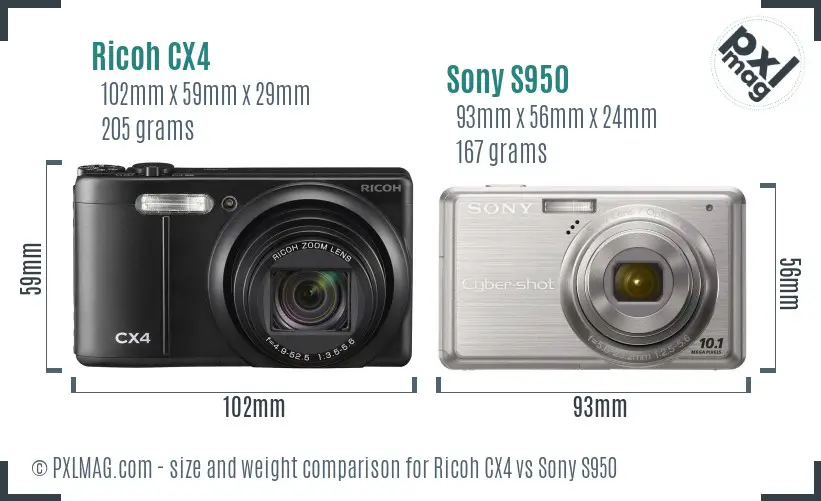 Ricoh CX4 vs Sony S950 size comparison