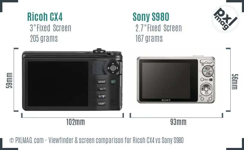 Ricoh CX4 vs Sony S980 Screen and Viewfinder comparison