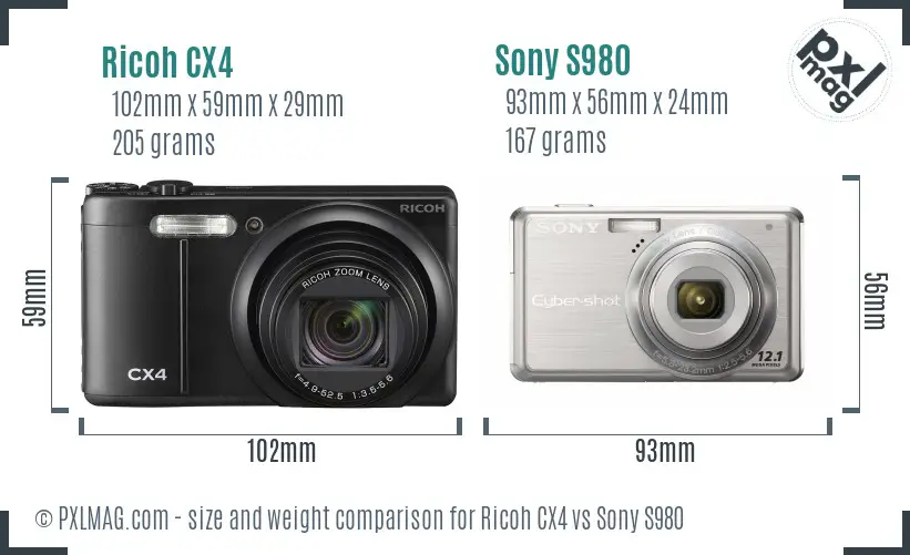 Ricoh CX4 vs Sony S980 size comparison