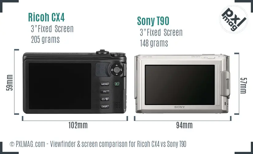 Ricoh CX4 vs Sony T90 Screen and Viewfinder comparison