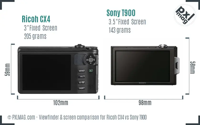 Ricoh CX4 vs Sony T900 Screen and Viewfinder comparison