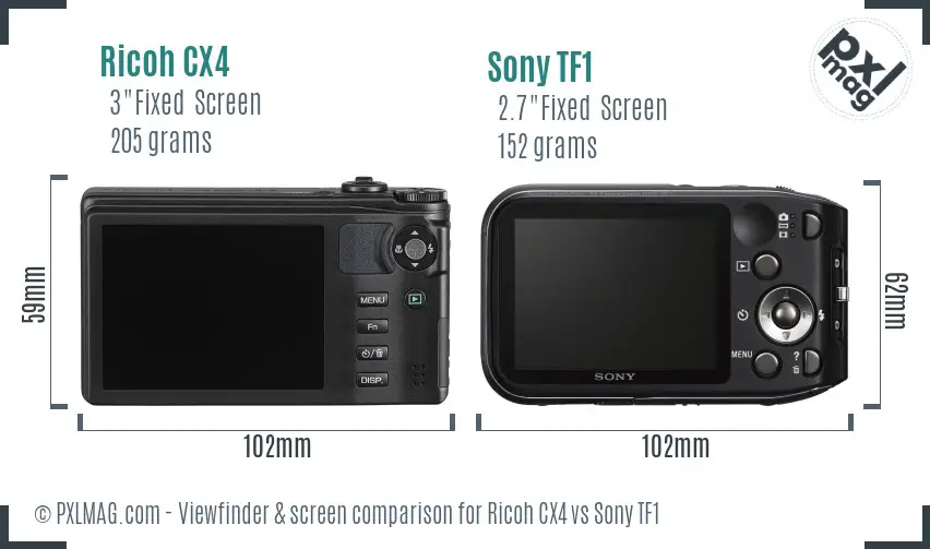 Ricoh CX4 vs Sony TF1 Screen and Viewfinder comparison