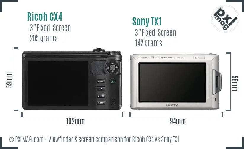 Ricoh CX4 vs Sony TX1 Screen and Viewfinder comparison