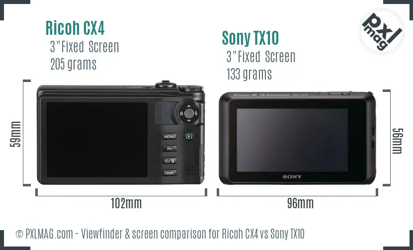 Ricoh CX4 vs Sony TX10 Screen and Viewfinder comparison