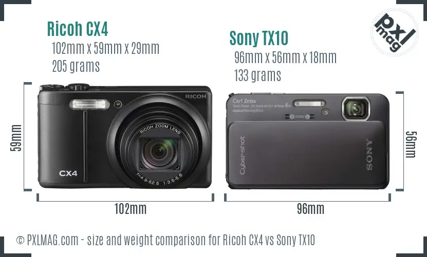 Ricoh CX4 vs Sony TX10 size comparison
