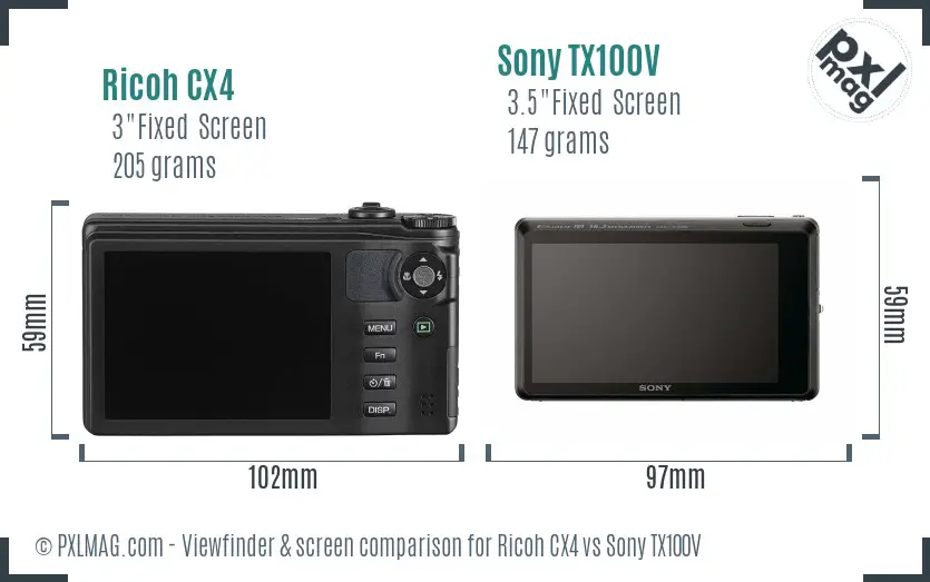 Ricoh CX4 vs Sony TX100V Screen and Viewfinder comparison