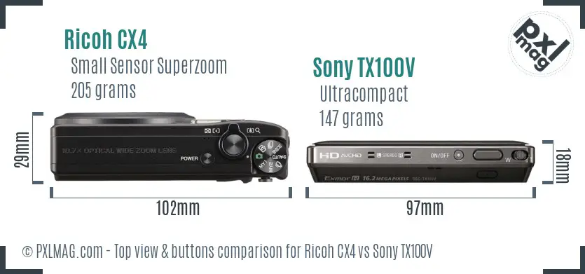 Ricoh CX4 vs Sony TX100V top view buttons comparison