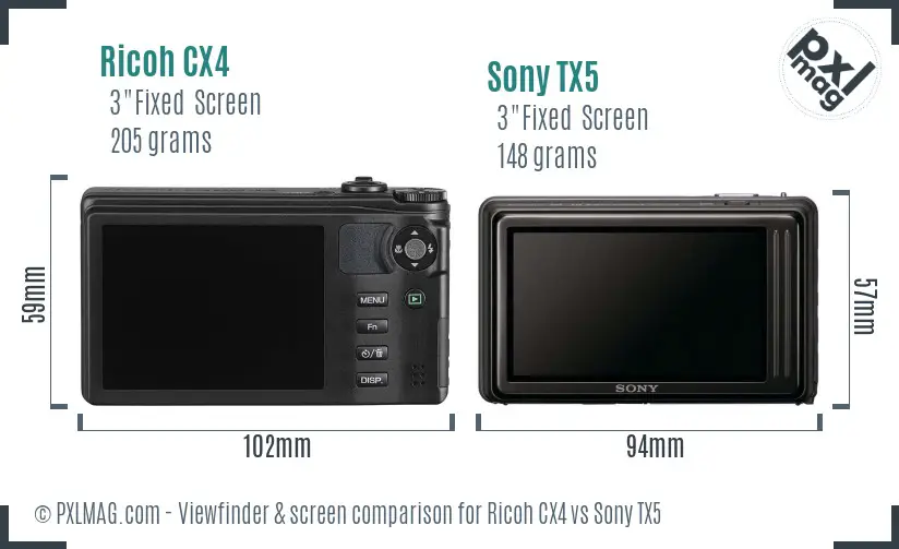 Ricoh CX4 vs Sony TX5 Screen and Viewfinder comparison