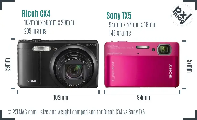Ricoh CX4 vs Sony TX5 size comparison