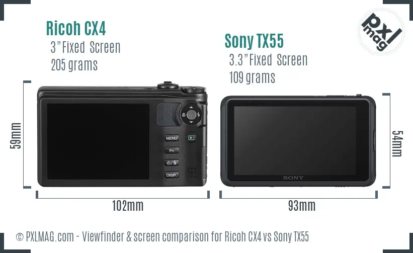 Ricoh CX4 vs Sony TX55 Screen and Viewfinder comparison
