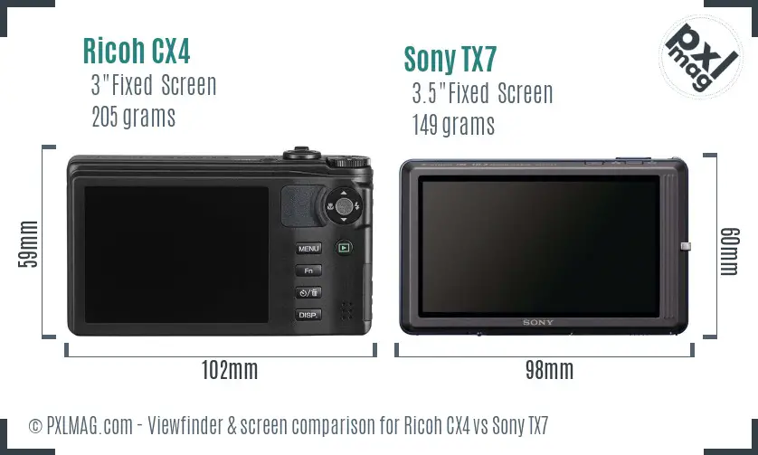 Ricoh CX4 vs Sony TX7 Screen and Viewfinder comparison