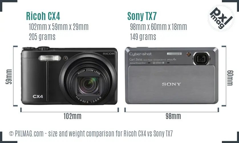 Ricoh CX4 vs Sony TX7 size comparison