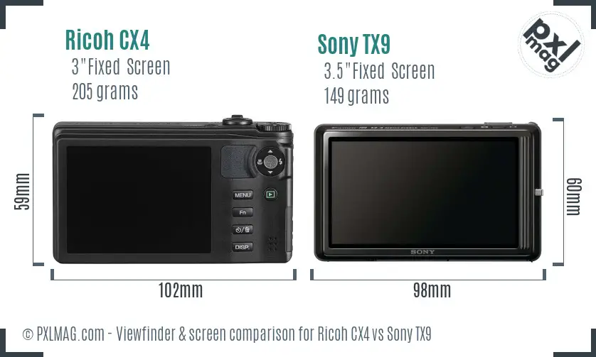 Ricoh CX4 vs Sony TX9 Screen and Viewfinder comparison
