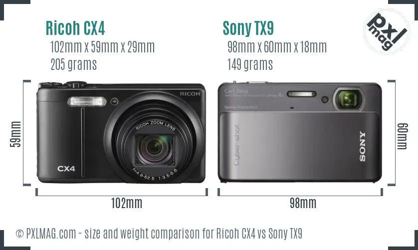 Ricoh CX4 vs Sony TX9 size comparison